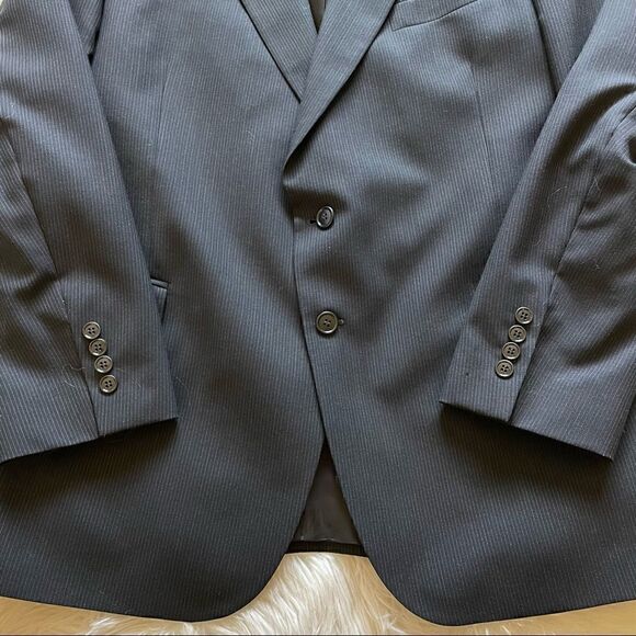 John Weitz Studios Pencil Stripe Wool 2 Piece Suit Black Size 42R Portly - Picture 5 of 13